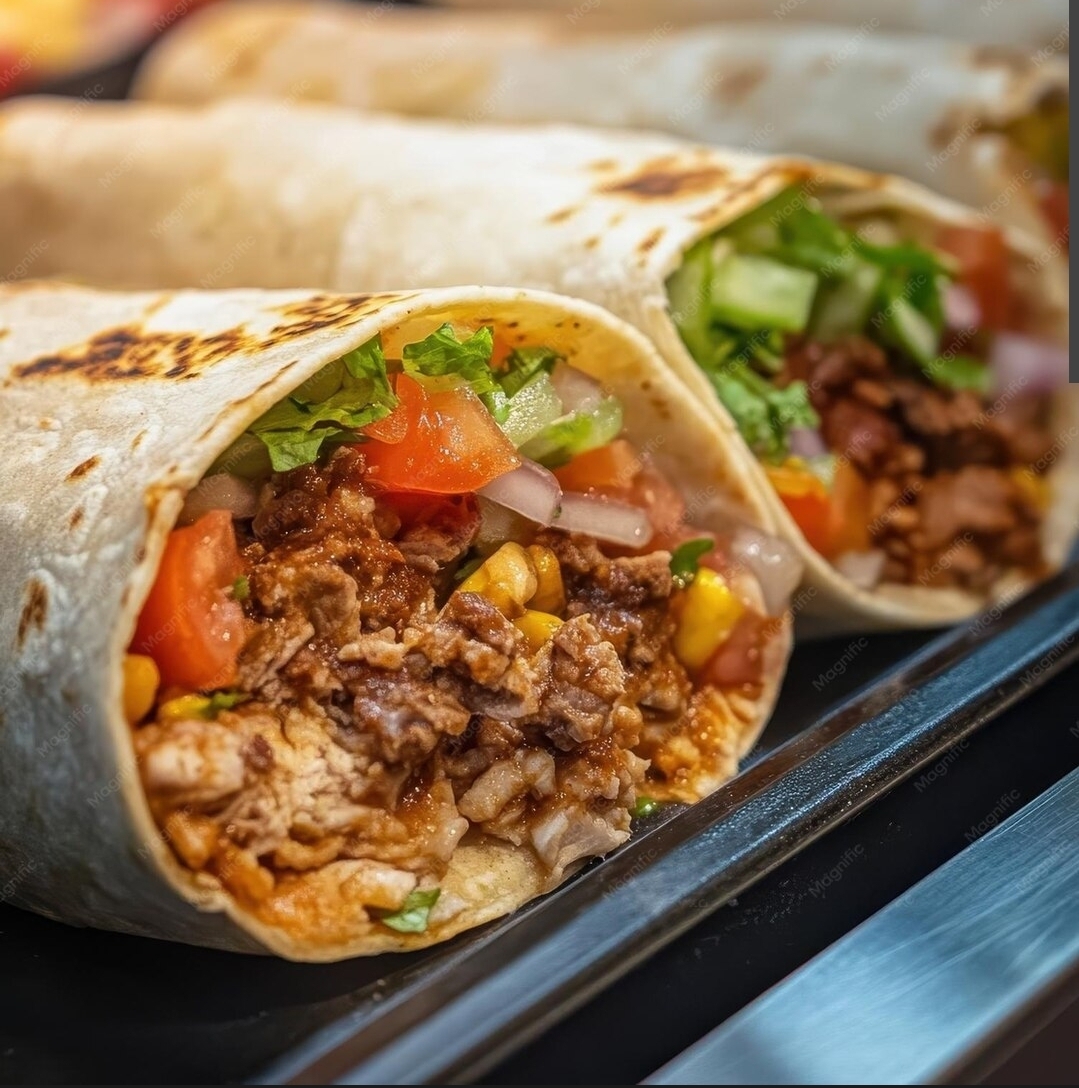 Loaded burrito with vibrant toppings